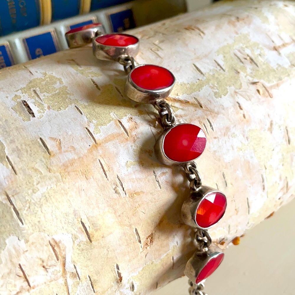 Red Coral and Silver Bracelet